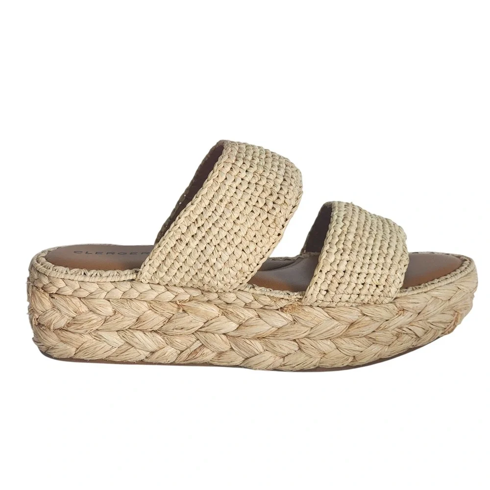 Robert Clergerie Arlene Raffia Platform Wedge Sandals Natural Woven Straw 39.5